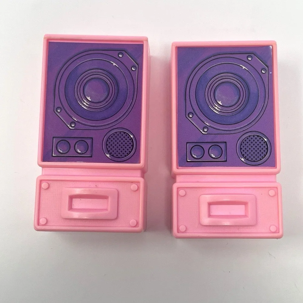 Vtg 1989 Barbie Home Entertainment Center Pink Stereo TV Speakers Mattel‎ Arco